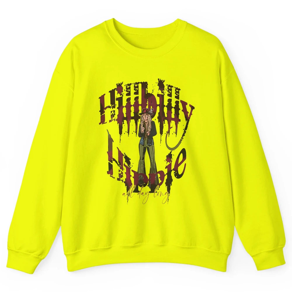 Retro Cowgirl Hillbilly Hippie All Day Long Western Country Unisex Crewneck Sweatshirt