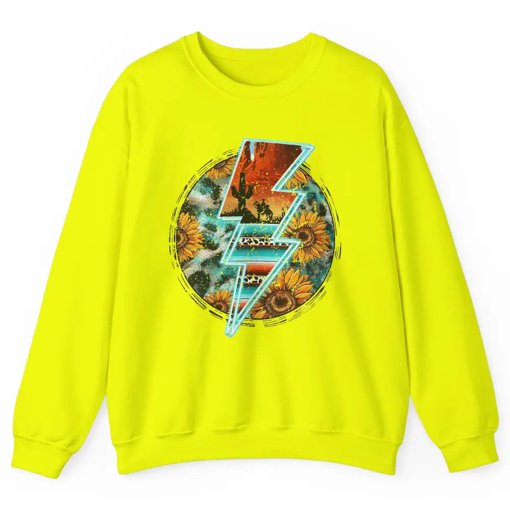 Sunflower Cowhide Cowboy Desert Lightning Bolt Western Girl Unisex Crewneck Sweatshirt