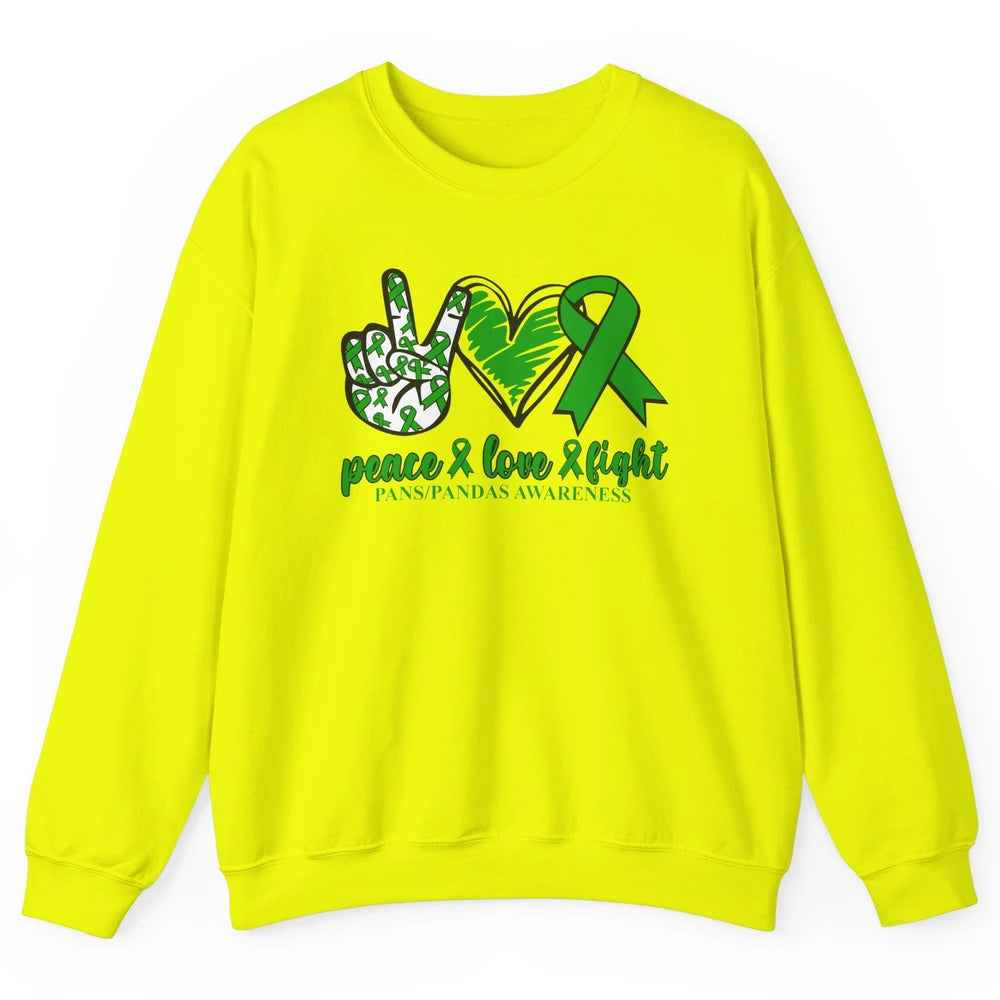 PANS/PANDAS Awareness Green Ribbon Peace Love Cure Unisex Crewneck Sweatshirt