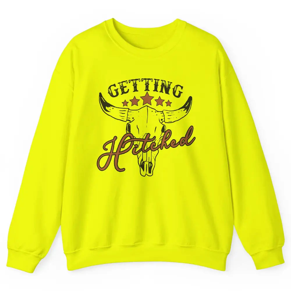 Retro Bull Skull Getting Rowdy Gettin Hitched Western Bridal Unisex Crewneck Sweatshirt