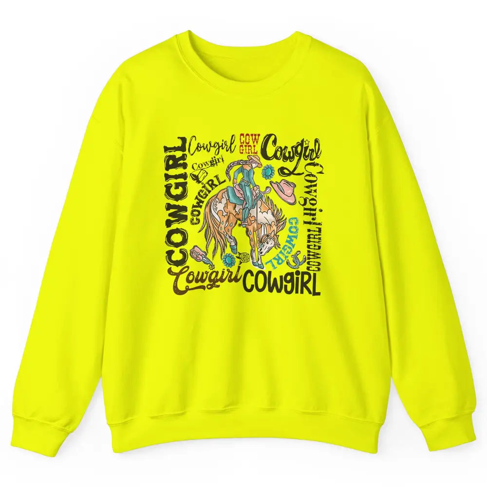 Retro Cowgirl Rodeo Wild Western Country Cowboy Hat Unisex Crewneck Sweatshirt