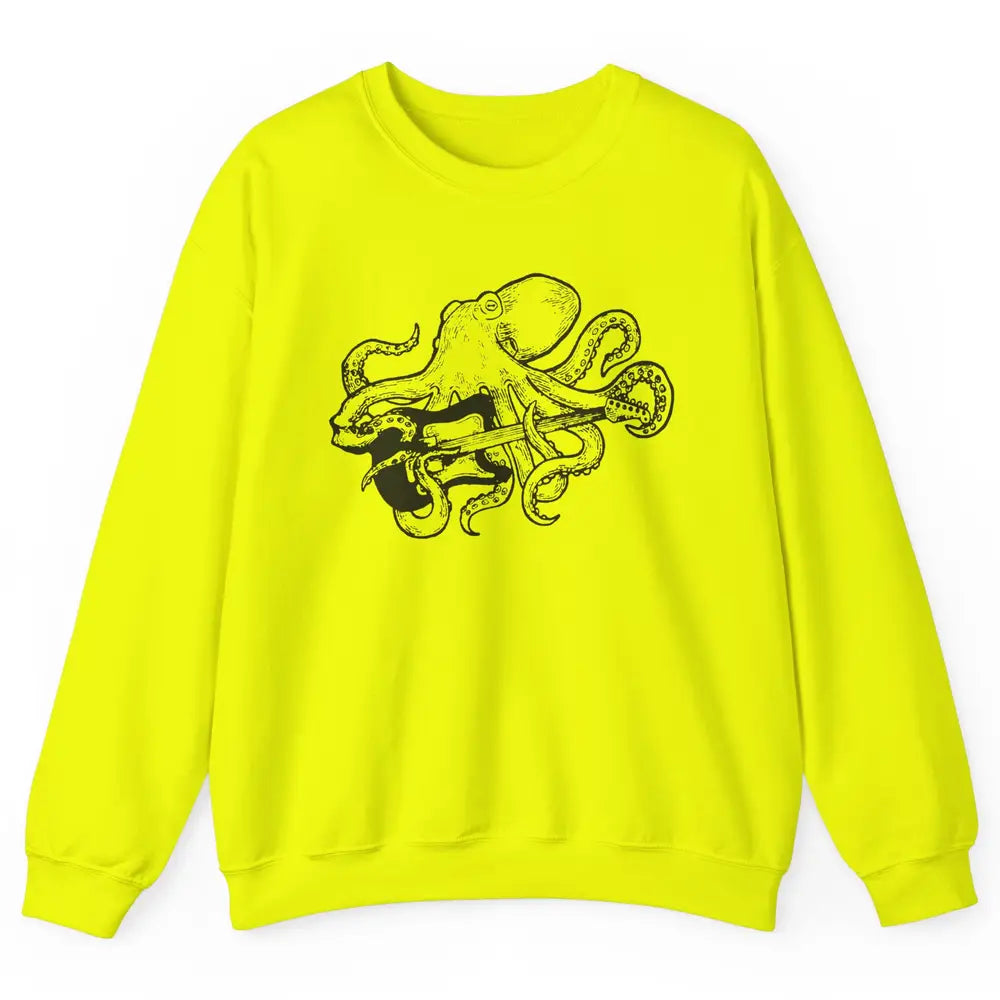 Retro Octopus Electric Guitar Octopus Guitarist Musician Unisex Crewneck Sweatshirt