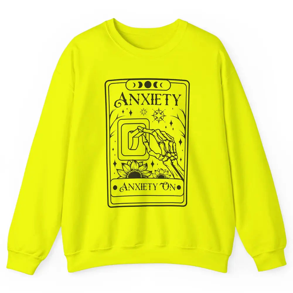 Retro Halloween Skeleton Hand Anxiety On Off Mental Health Unisex Crewneck Sweatshirt