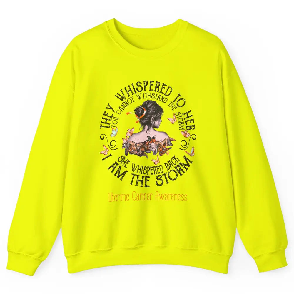 Peach The Storm Strong Woman Uterine Cancer Month Warrior Unisex Crewneck Sweatshirt