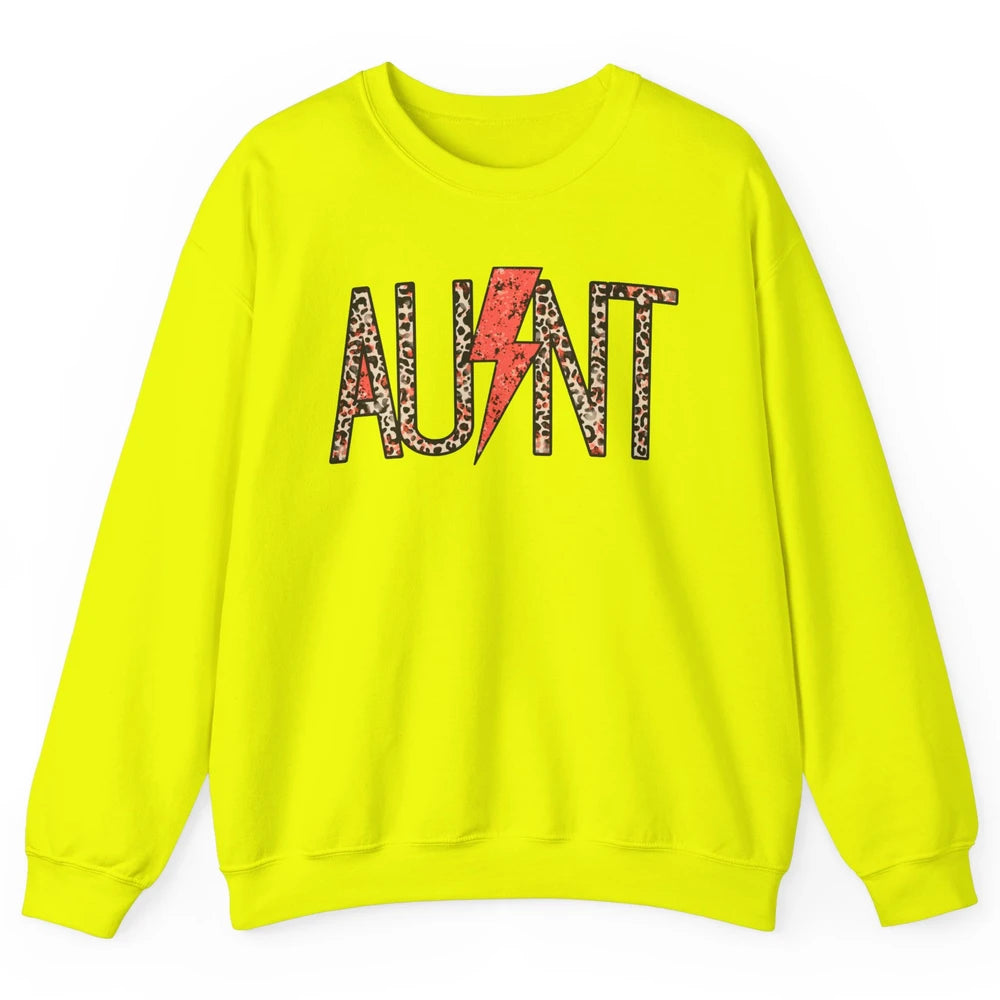 Retro Leopard Aunt Lightning Bolt Western Country Auntie Unisex Crewneck Sweatshirt