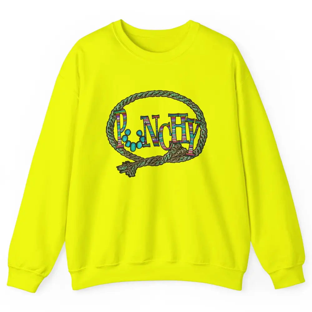 Retro Cowgirl Punchy Cowhide Turquoise Lasso Western Cowboy Unisex Crewneck Sweatshirt