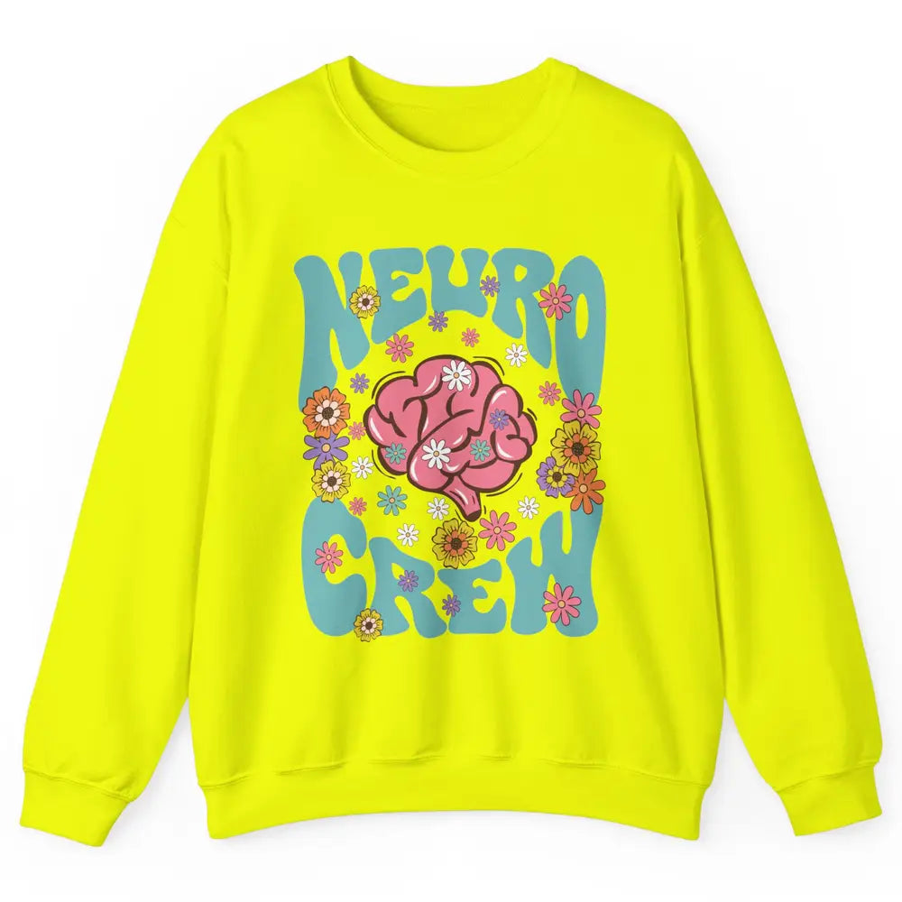 Retro Floral Neuro Crew Nurse Life Neurologist Neuroscience Unisex Crewneck Sweatshirt