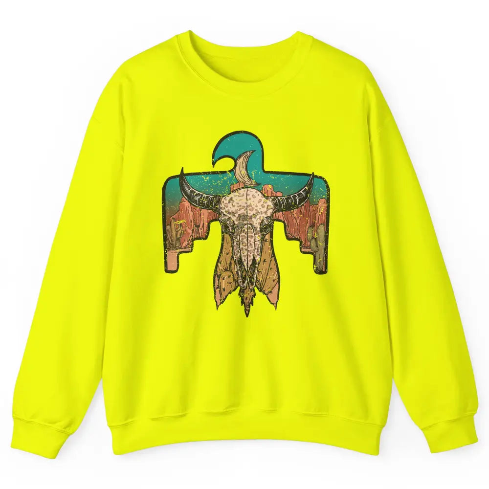 Retro Boho Bull Skull Desert Cactus Eagle Western Country Unisex Crewneck Sweatshirt