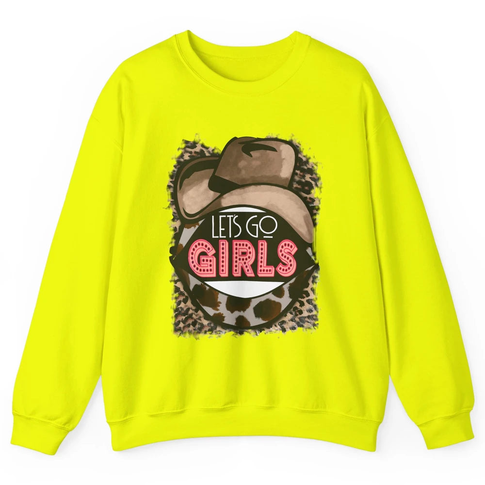 Retro Leopard Cowboy Hat Let's Go Girls Western Cowgirls Unisex Crewneck Sweatshirt