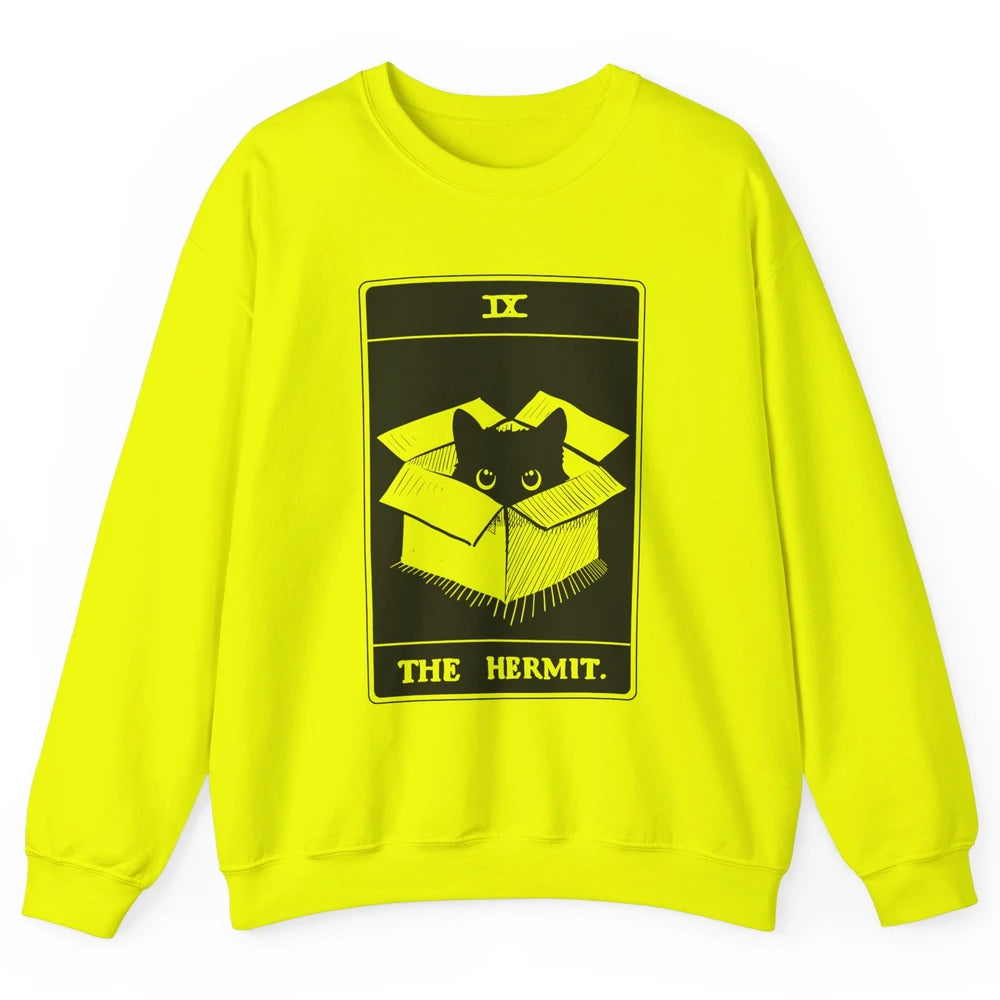 Retro Halloween Black Cat The Hermit Tarot Card Witchcraft Unisex Crewneck Sweatshirt