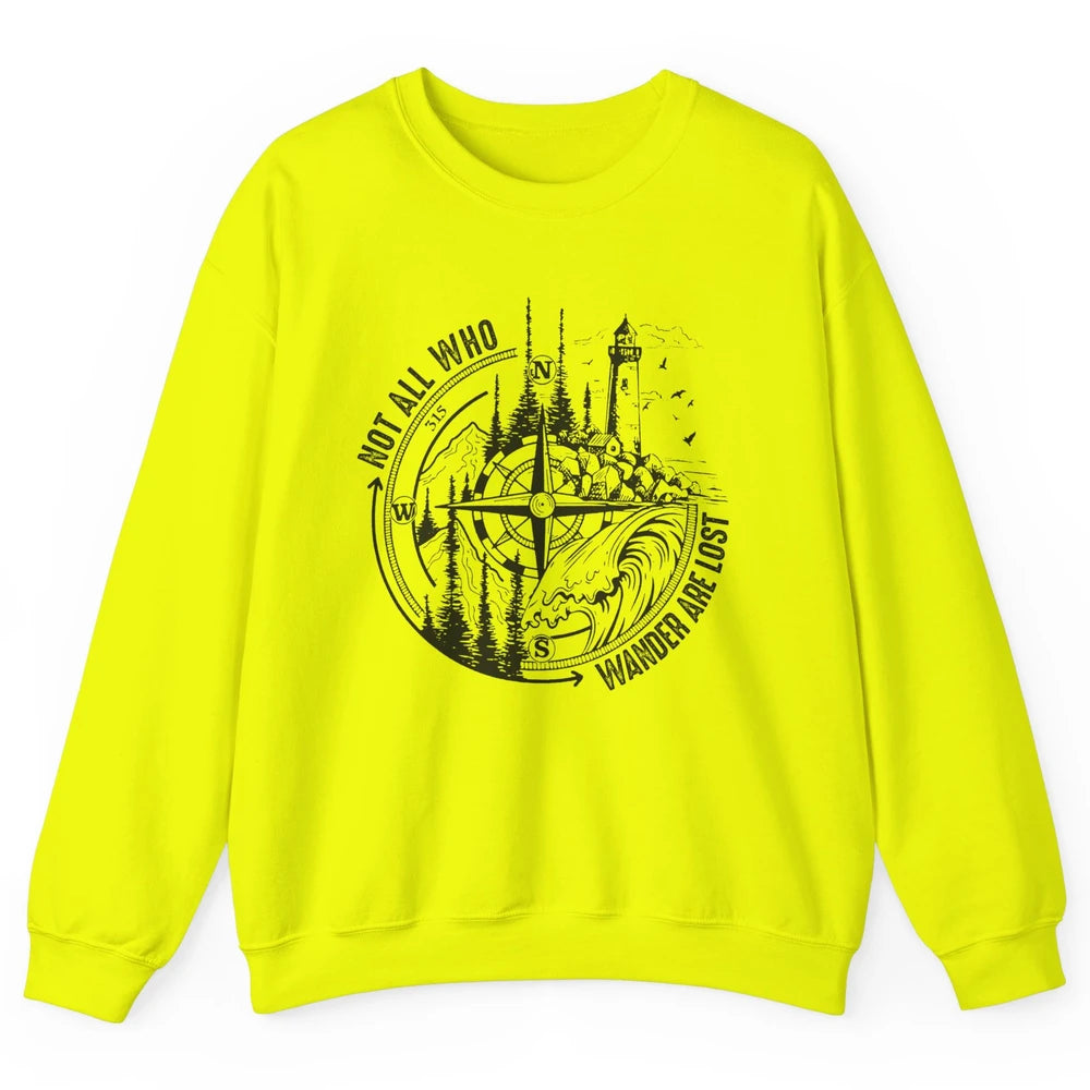 Retro Mountain Adventure Compass Not All Who Wander Are Lost Unisex Crewneck Sweatshirt
