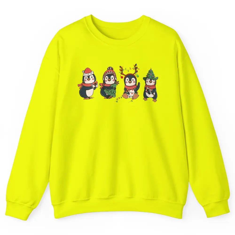 Penguin Merry Christmas Cute Penguin Xmas Lights Winter Unisex Crewneck Sweatshirt