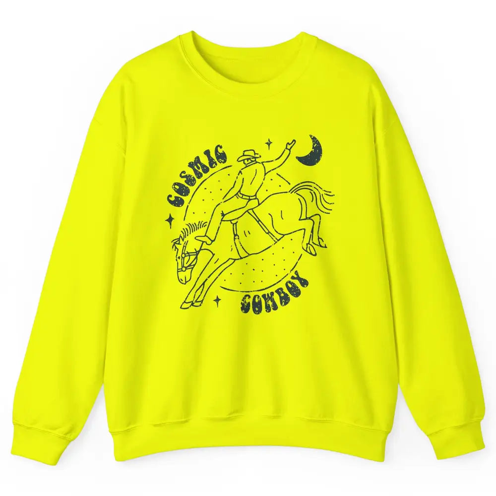 Retro Cowboy Riding Cosmic Cowboy Western Country Cowgirl Unisex Crewneck Sweatshirt