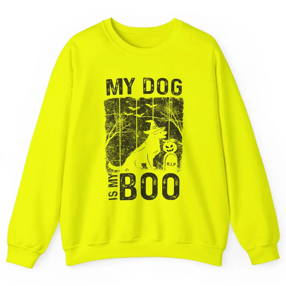 Retro My Dog Is My Boo Ghost Hippie Halloween Spooky Puppy Unisex Crewneck Sweatshirt
