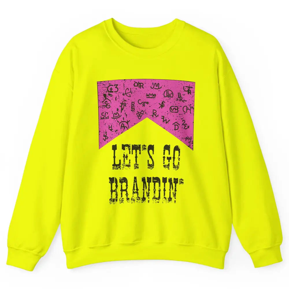Retro Cowboy Hat Let's Go Brandin' Western Country Symbols Unisex Crewneck Sweatshirt