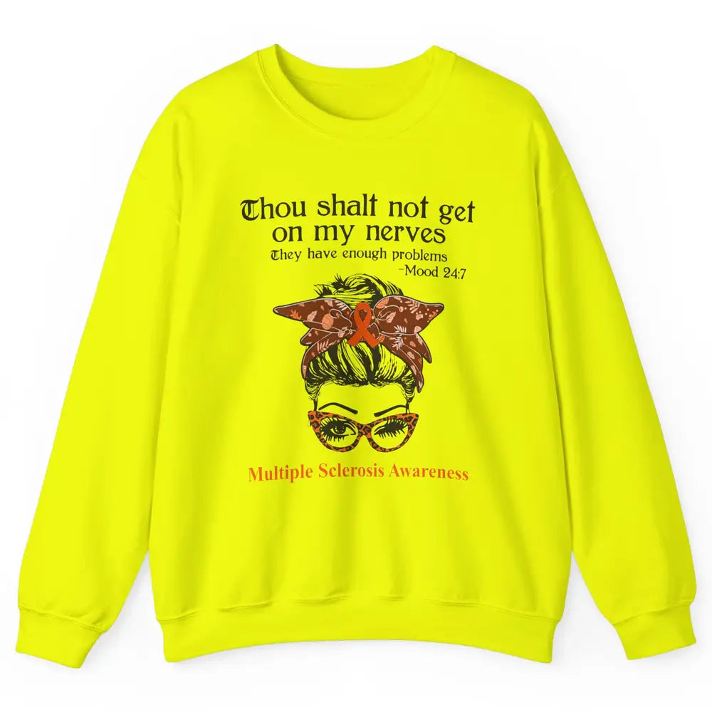 Multiple Sclerosis Awareness Messy Bun Ms Cancer Warrior Unisex Crewneck Sweatshirt