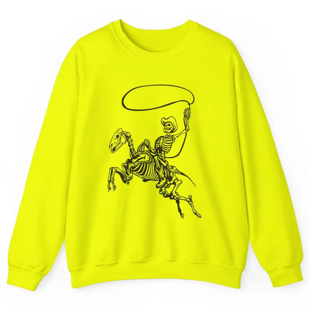 Retro Cowboy Skeleton Lassoing Western Country Horse Lovers Unisex Crewneck Sweatshirt