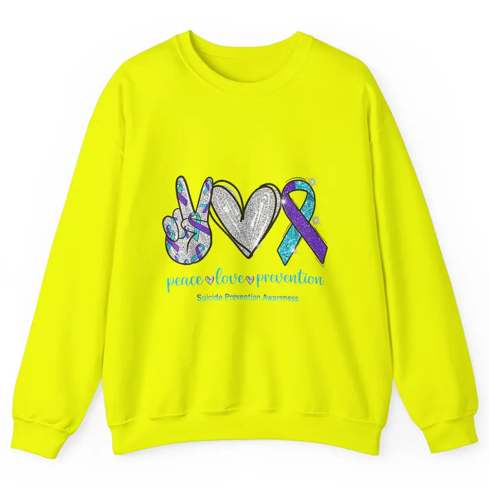 Peace Love Teal Purple Ribbon Suicide Prevention Awareness Unisex Crewneck Sweatshirt