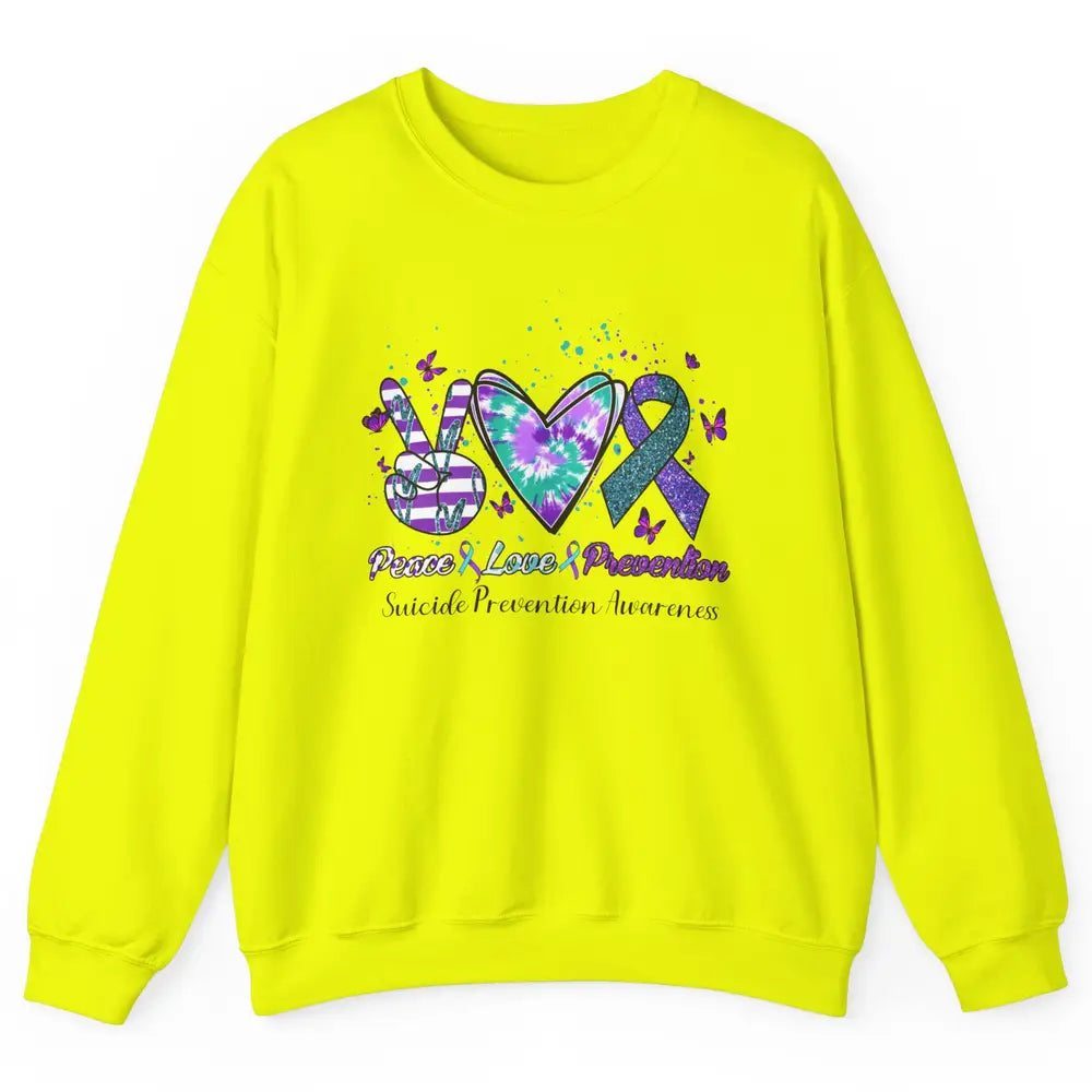 Peace Love Prevention Teal Purple Ribbon Suicide Awareness Unisex Crewneck Sweatshirt