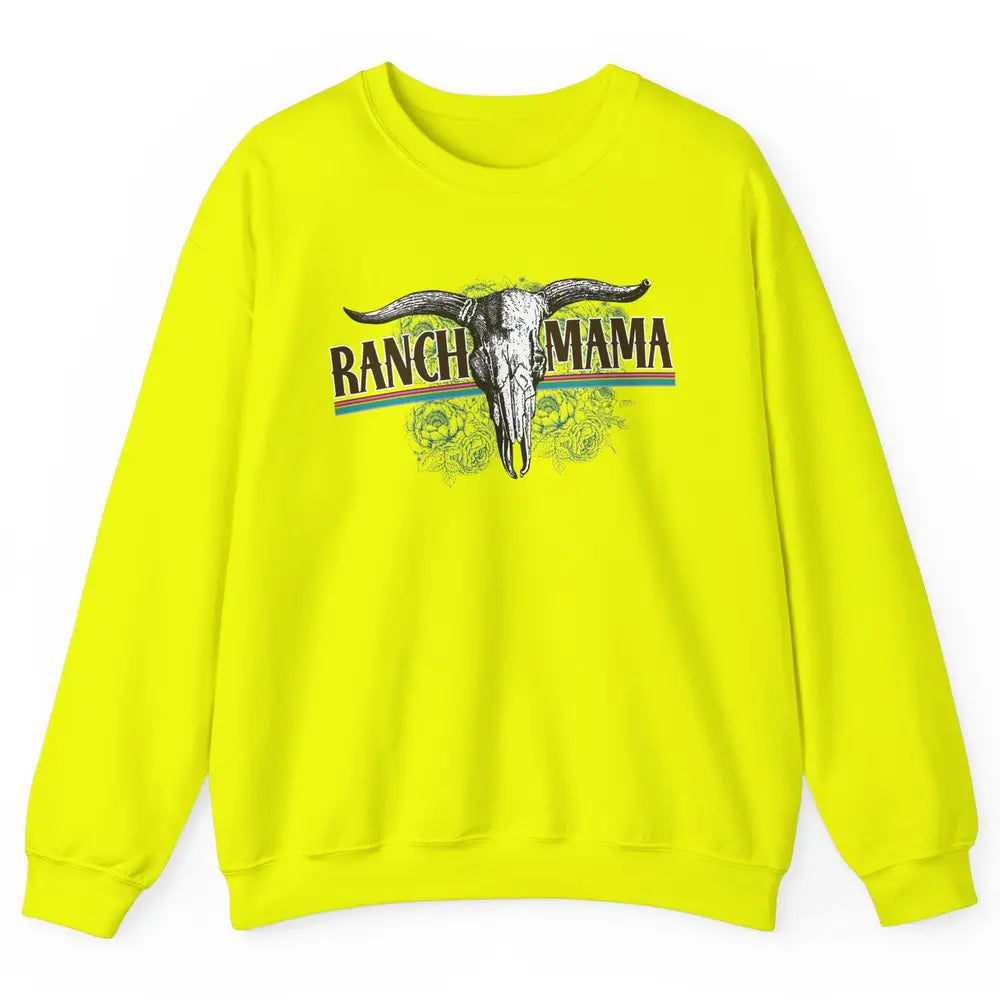 Retro Ranch Mama Highland Cow Skull Western Country Cowboy Unisex Crewneck Sweatshirt