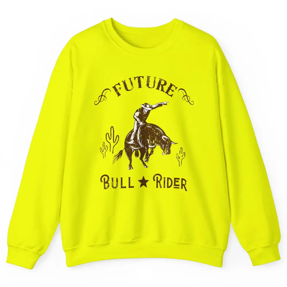 Retro Future Bull Rider Cowboy Western Country Cactus Riding Unisex Crewneck Sweatshirt