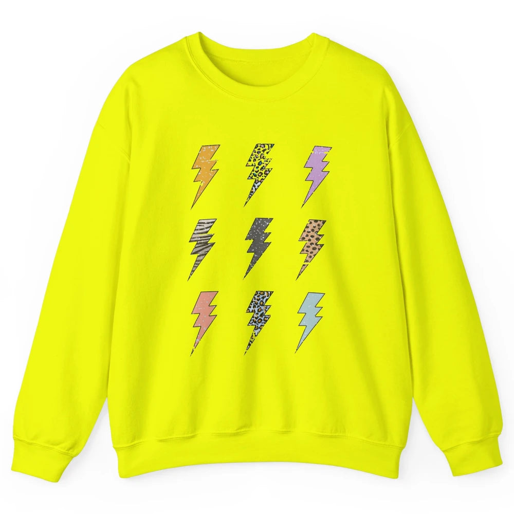 Preppy Lightning Bolt Colorful Leopard Cheetah Western Retro Unisex Crewneck Sweatshirt