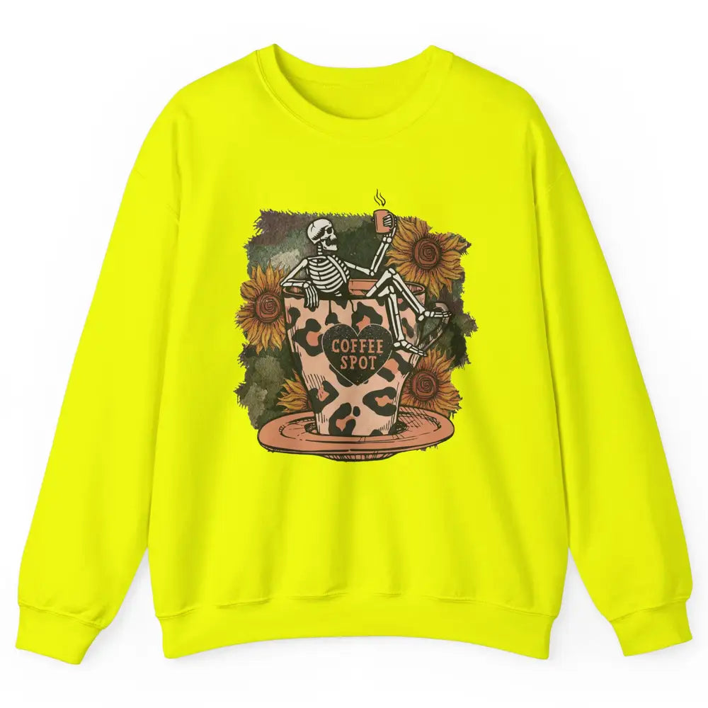 Sunflower Skeleton Dead Inside But Caffeinated Coffee Lovers Unisex Crewneck Sweatshirt