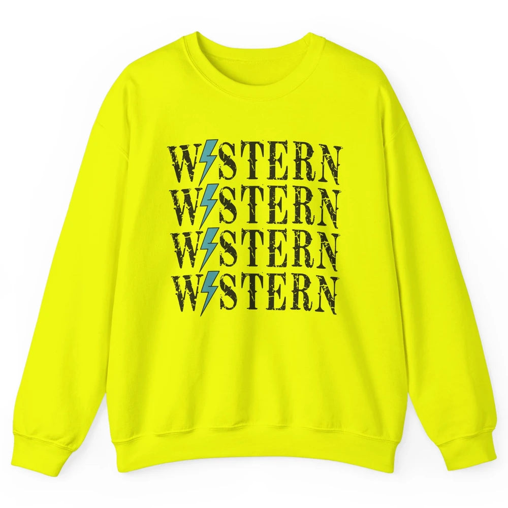 Retro Cowboy Lightning Bolt Western Country Cowgirl Gift Unisex Crewneck Sweatshirt