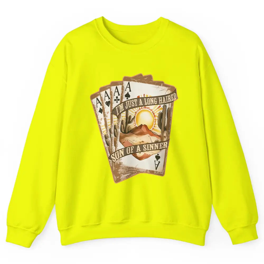 Retro Desert Sunset Long Haired Son Of Sinner Cards Western Unisex Crewneck Sweatshirt