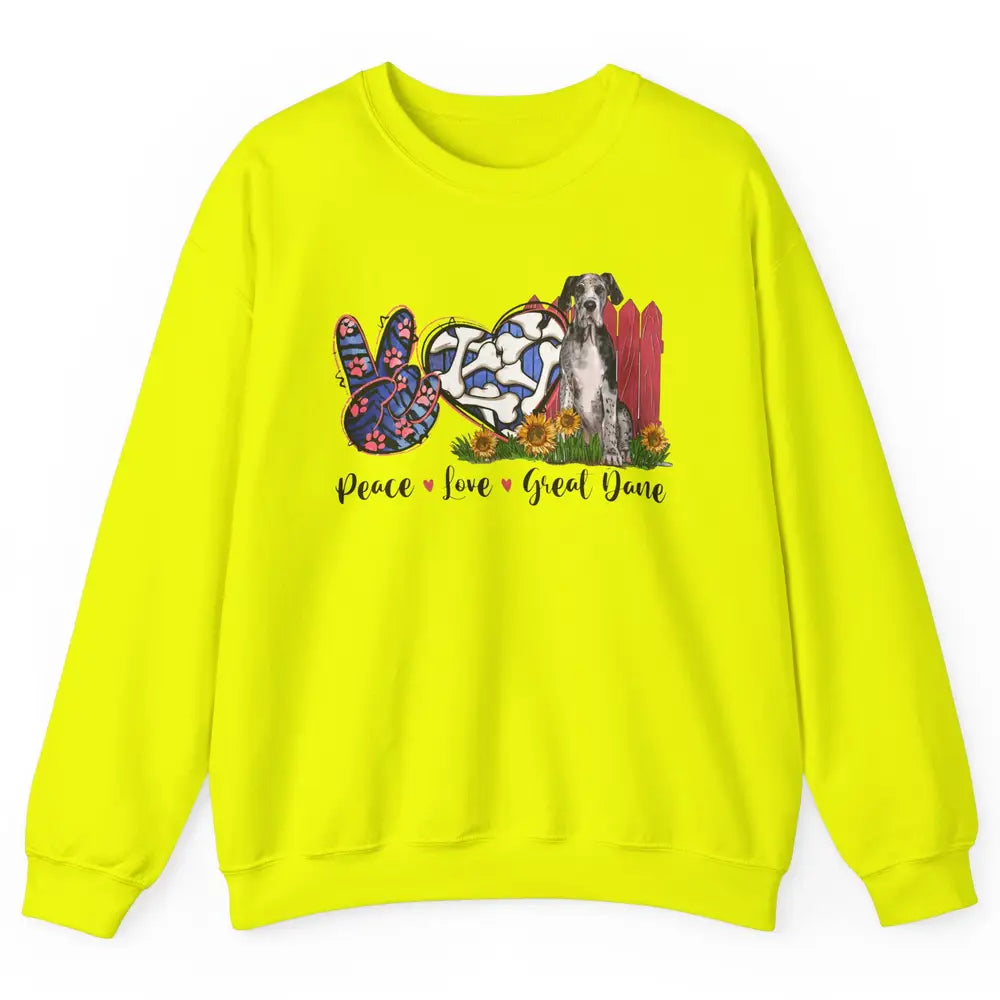 Peace Love Great Dane Sunflower Dog Mom Western Dog Mama Unisex Crewneck Sweatshirt