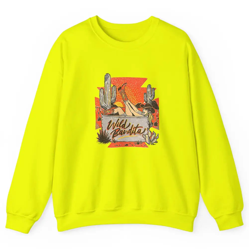 Retro Desert Cactus Cowgirl Hat Wild Bandita Cowboy Western Unisex Crewneck Sweatshirt