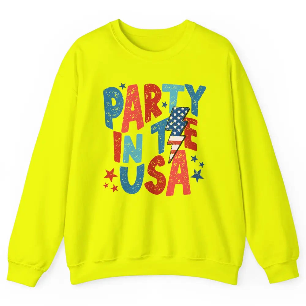 Party In The USA US Flag Lightning Bolt July 4th US Patriot Unisex Crewneck Sweatshirt