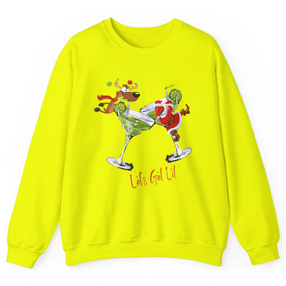 Party Santa & Reindeer Cocktail Glasses Let's Get Lit Xmas Unisex Crewneck Sweatshirt