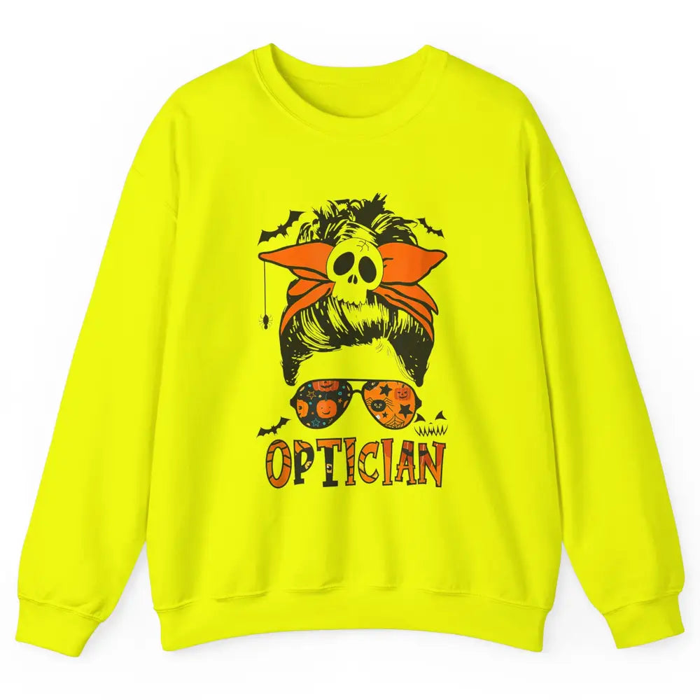 Optician Messy Hair Bun Eye Glasses Halloween Spooky Season Unisex Crewneck Sweatshirt
