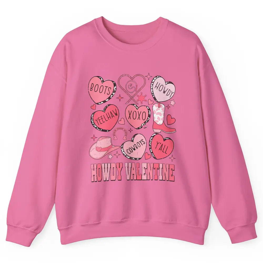 Retro Candy Heart Howdy Valentine Cowgirl Western Country Unisex Crewneck Sweatshirt