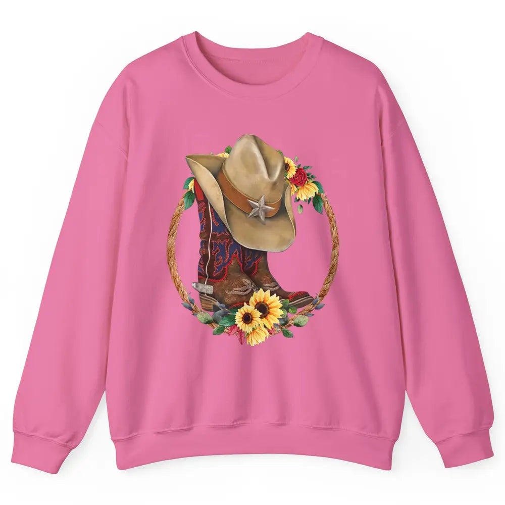 Retro Cowboy Boots Sunflower Let's Go Girls Western Cowgirls Unisex Crewneck Sweatshirt