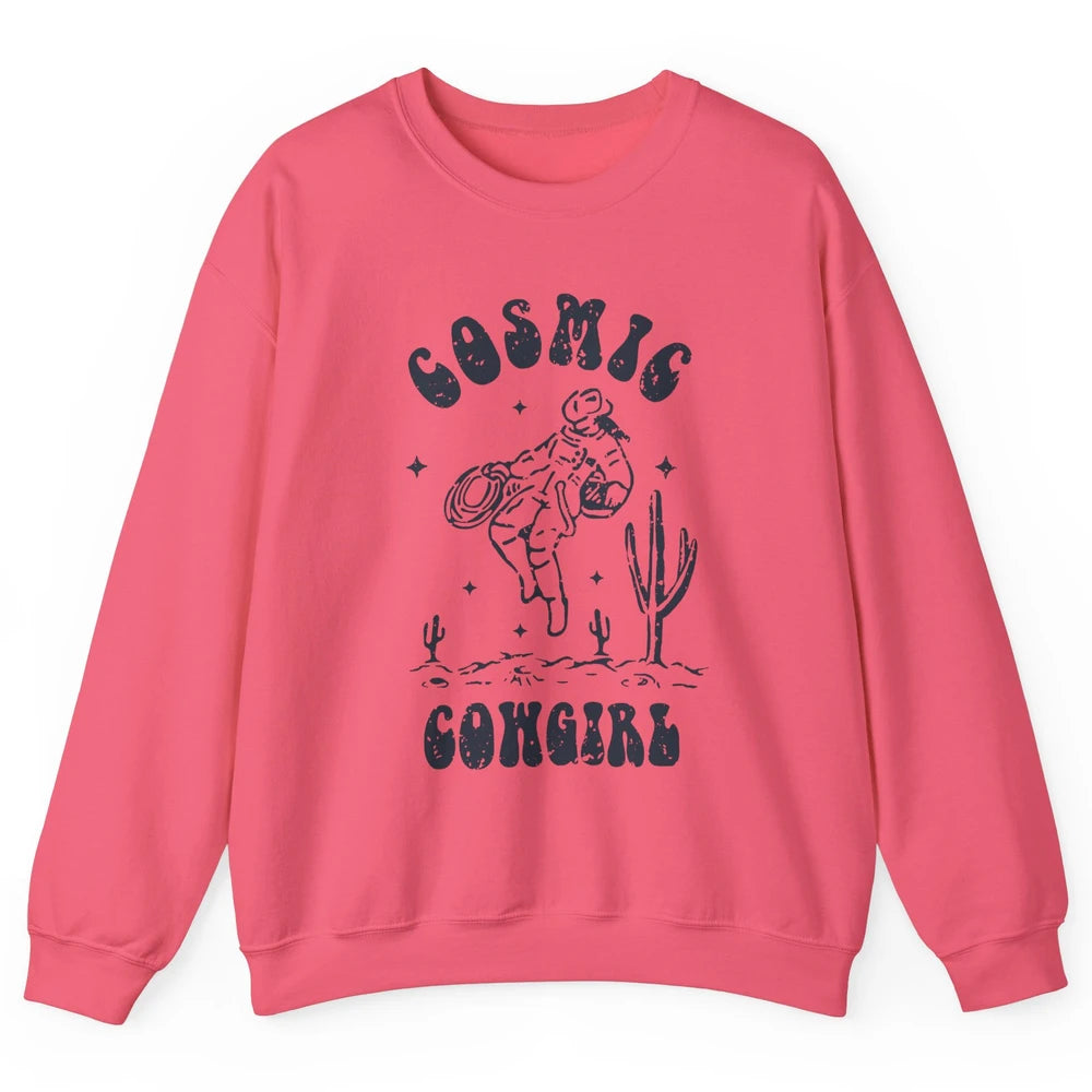 Retro Cowgirl In Space Cosmic Cowboy Western Country Cowgirl Unisex Crewneck Sweatshirt