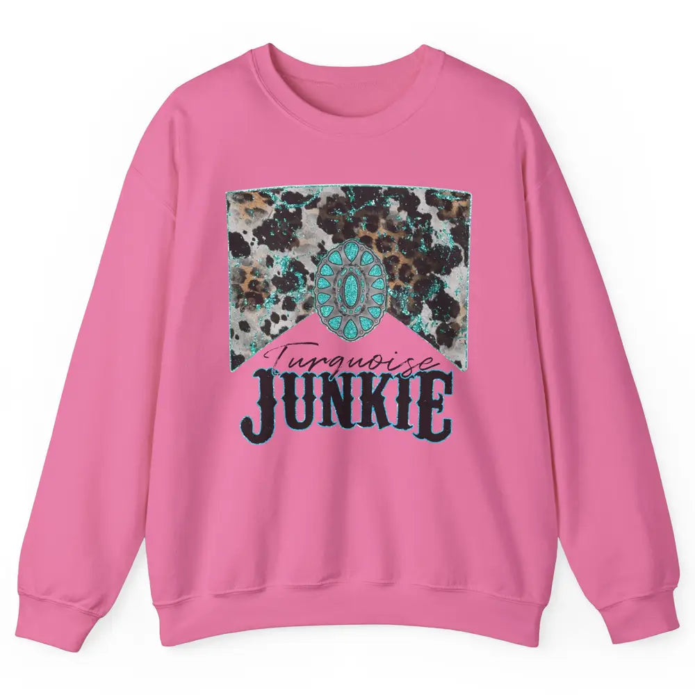 Retro Leopard Turquoise Junkie Gemstone Western Country Unisex Crewneck Sweatshirt