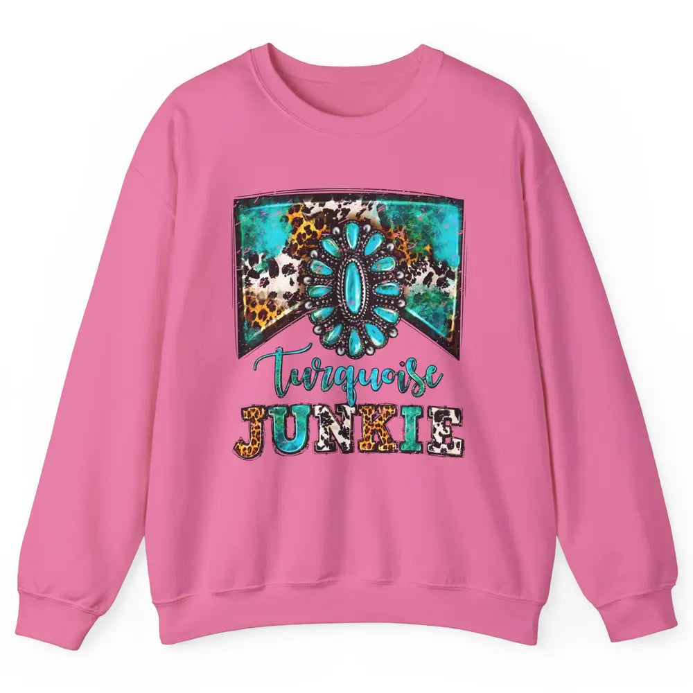 Retro Leopard Turquoise Junkie Gemstone Western Country Unisex Crewneck Sweatshirt