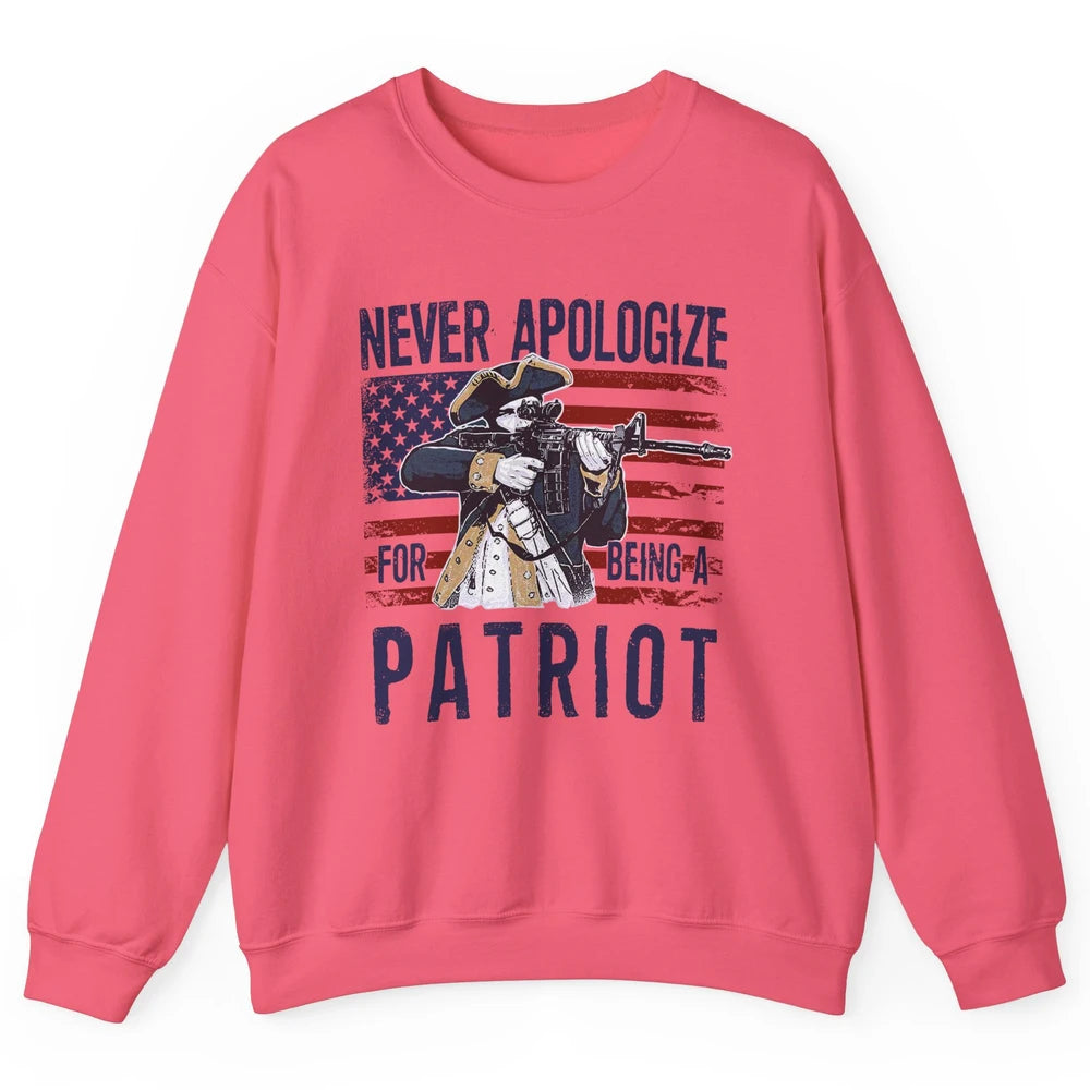 Never Apologize For Being A Patriot US Flag American Pride Unisex Crewneck Sweatshirt