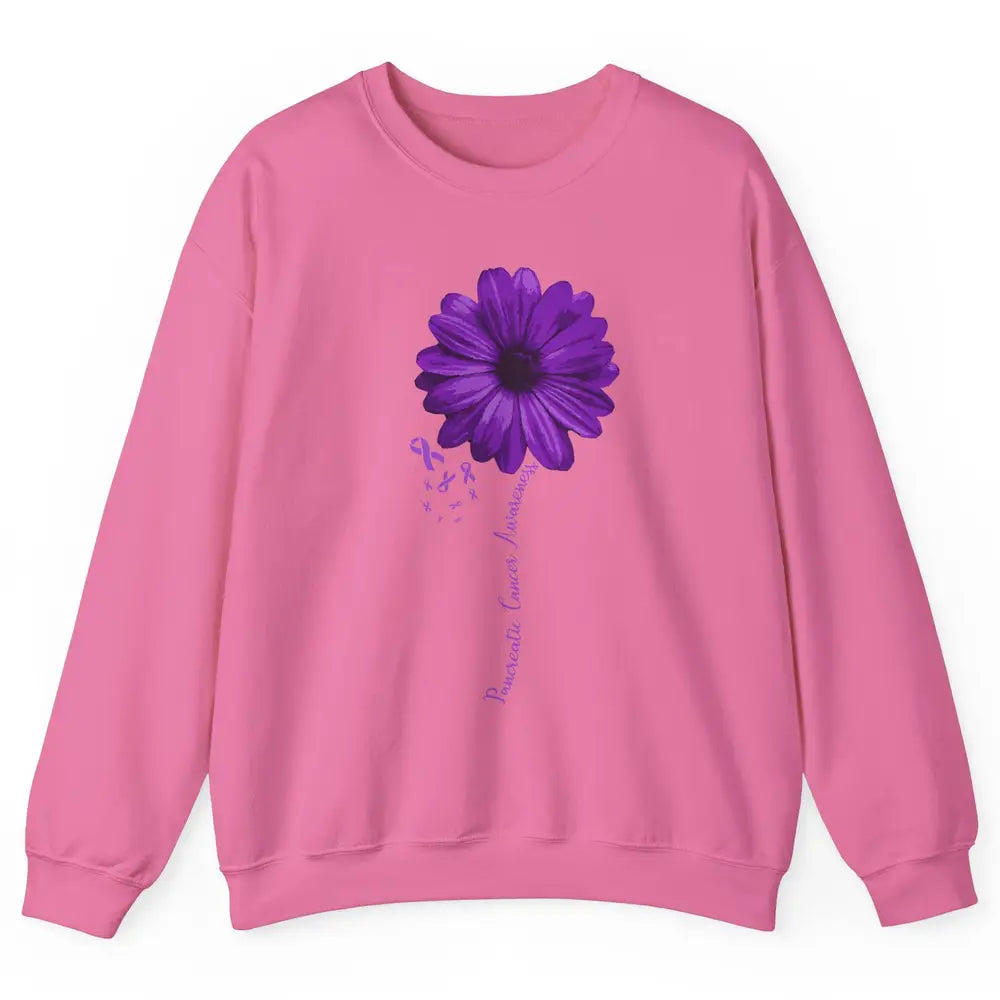 Pancreatic Cancer Awareness Purple Ribbon Daisy Flower Unisex Crewneck Sweatshirt