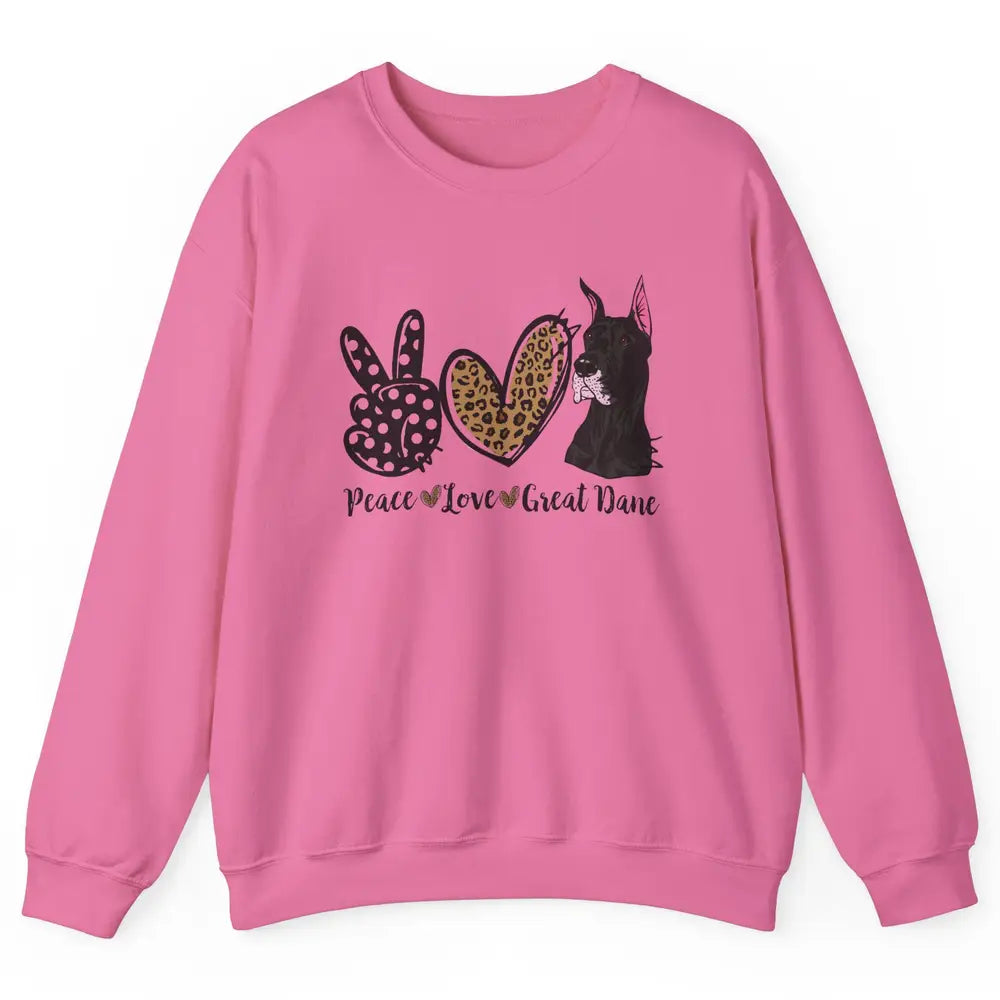 Peace Love Great Dane Dog Mom Dad Great Dane Lovers Leopard Unisex Crewneck Sweatshirt