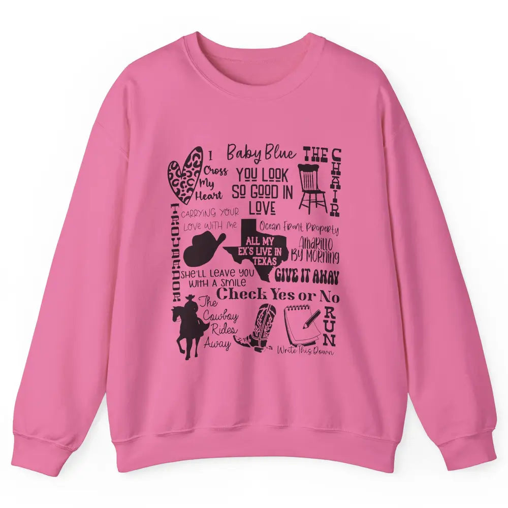 Retro Cowboy Boots Hat Texas Map Western Country Music Unisex Crewneck Sweatshirt