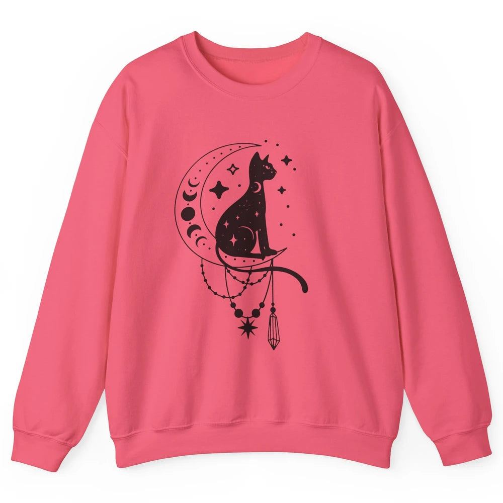 Retro Halloween Gothic Cat Witch The Moon Tarot Witchcraft Unisex Crewneck Sweatshirt