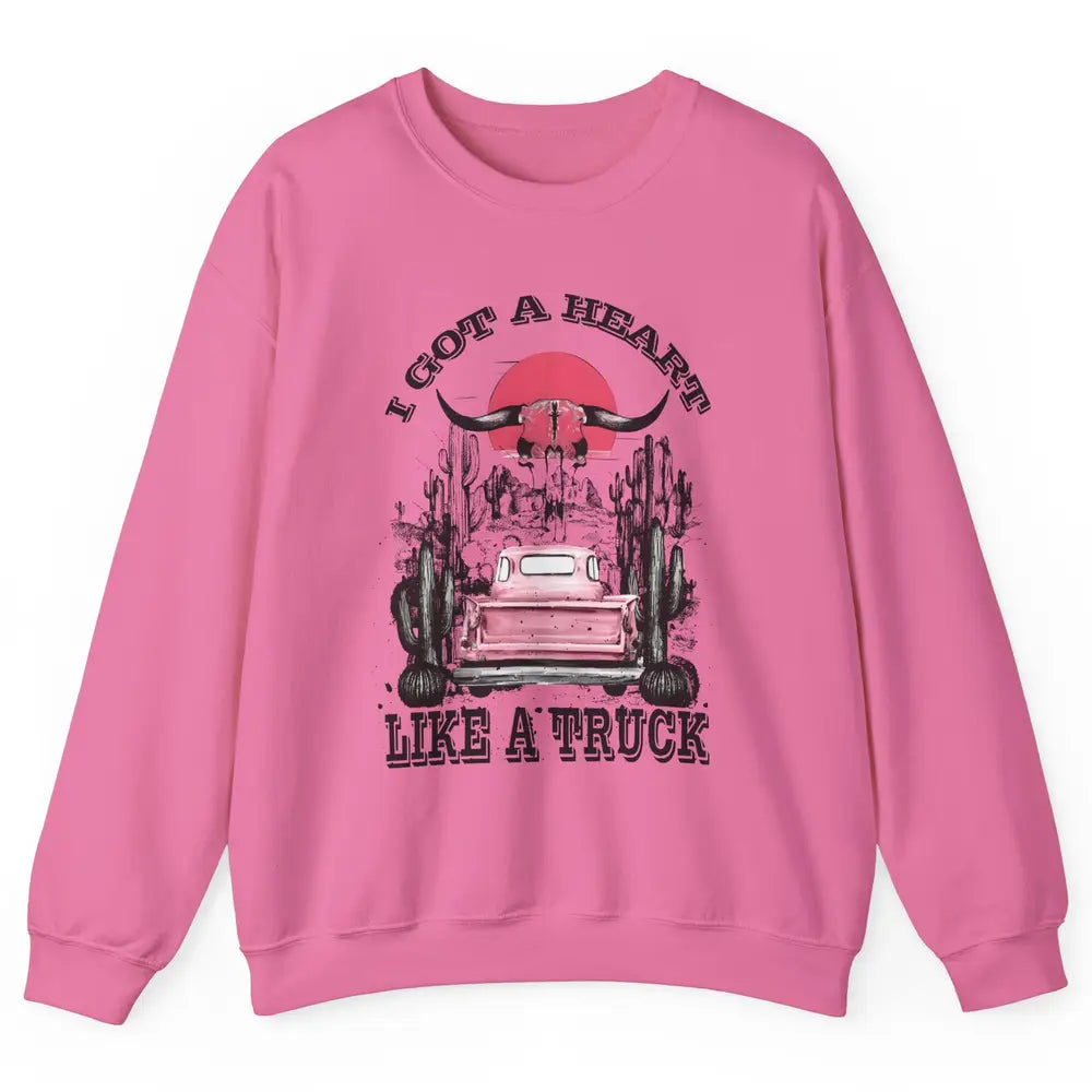 Retro Boho Bull Skull Got Heart Like A Truck Western Country Unisex Crewneck Sweatshirt