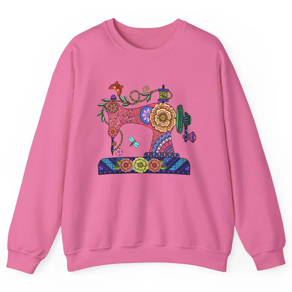 Retro Floral Sewing Machine Sew Blessed Quilting Lovers Unisex Crewneck Sweatshirt