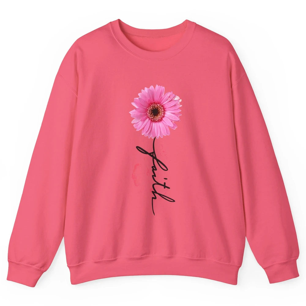 Pink Daisy Faith Cross Christian Religious God Lovers Gift Unisex Crewneck Sweatshirt