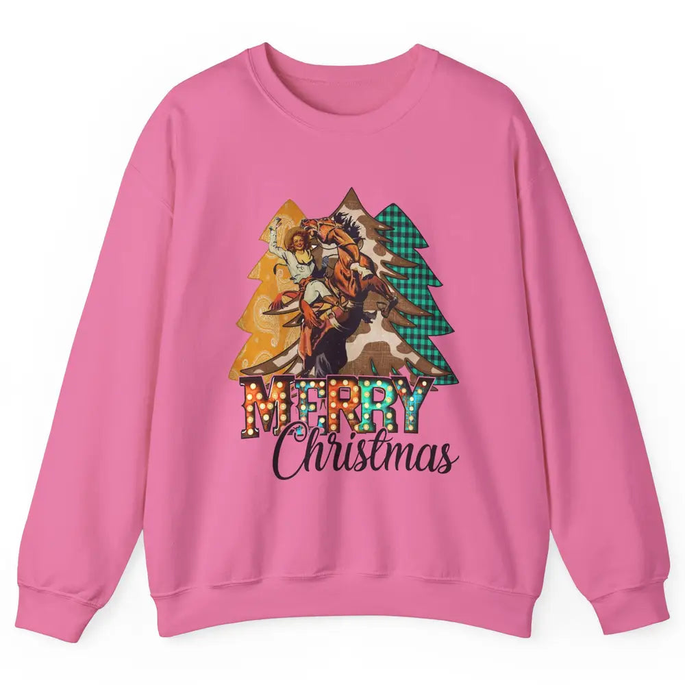 Rodeo Mom Cowgirl Christmas Tree Western Country Cowboy Gift Unisex Crewneck Sweatshirt