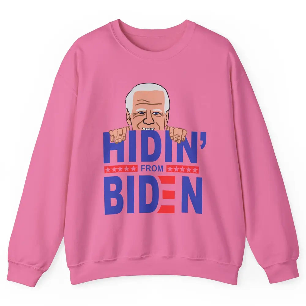 Retro Funny Joe Biden Hiding From Biden Anti Liberal US Flag Unisex Crewneck Sweatshirt