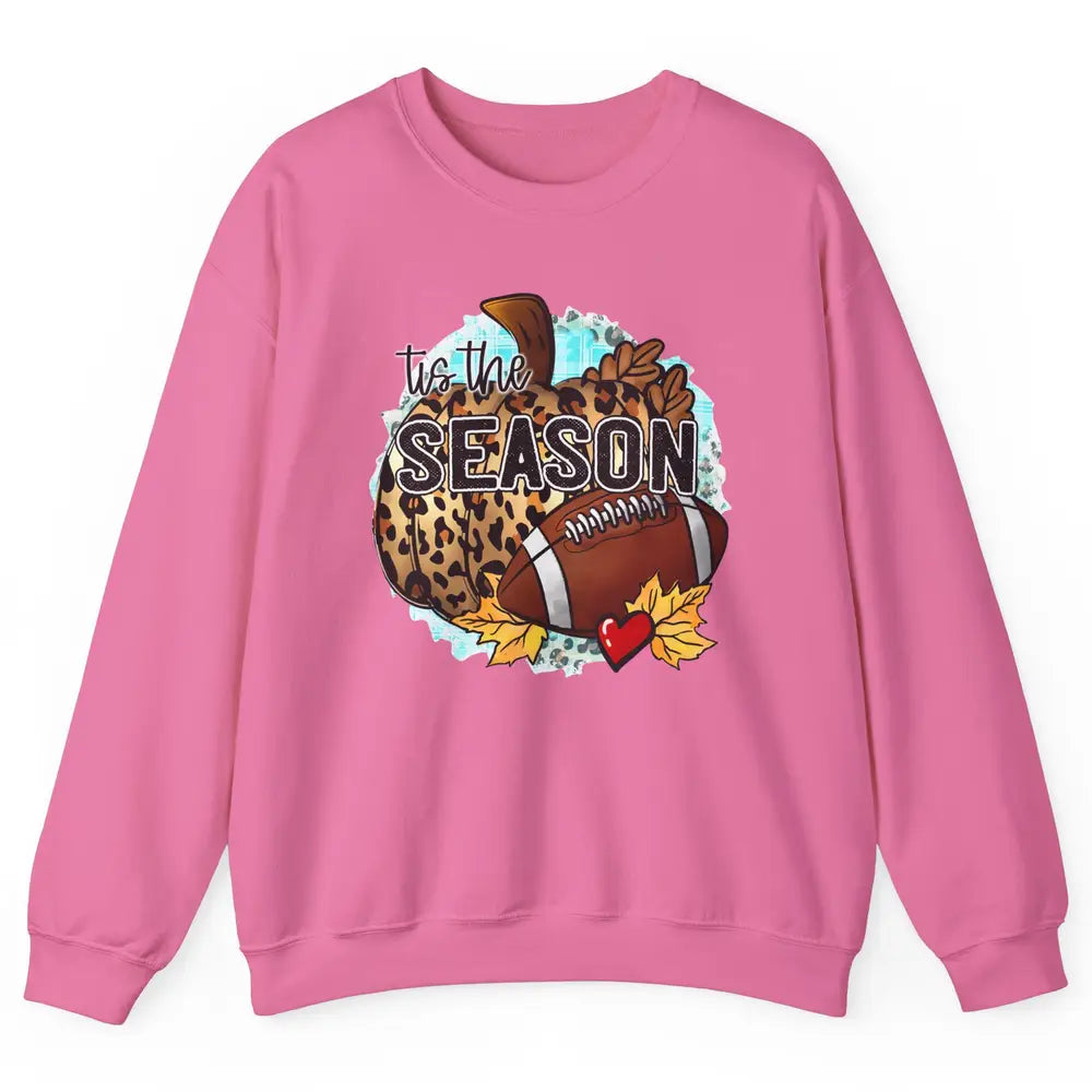 Leopard Football Pumpkin Tis The Season Fall Leaves Autumn Unisex Crewneck Sweatshirt